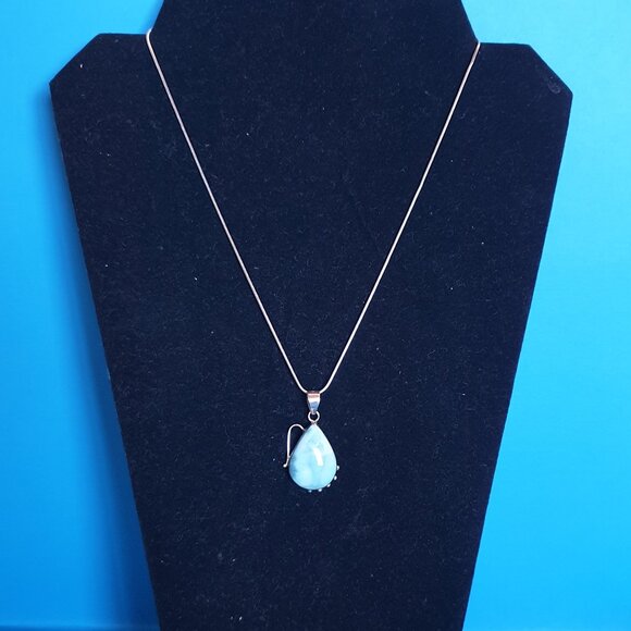 Beautiful Vintage 925 Sterling Silver Natural Larimar Statement Pendant Necklace - Picture 4 of 13